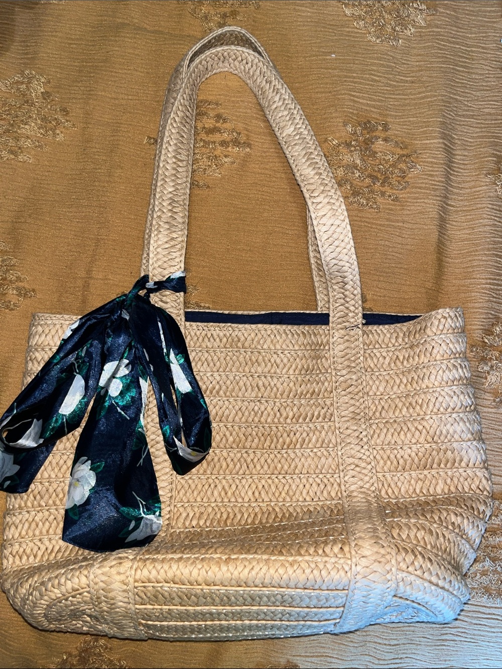 Draper James Straw Tote with Black Floral Scarf - Picture 2 of 4
